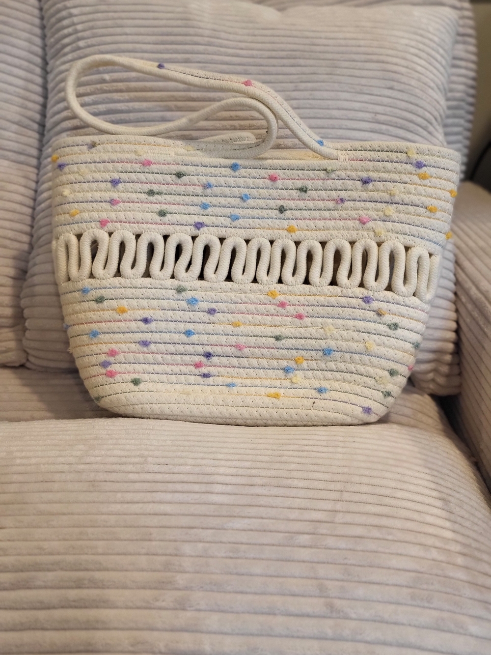 Cream Rope Tote Bag with Multicolor Speckle